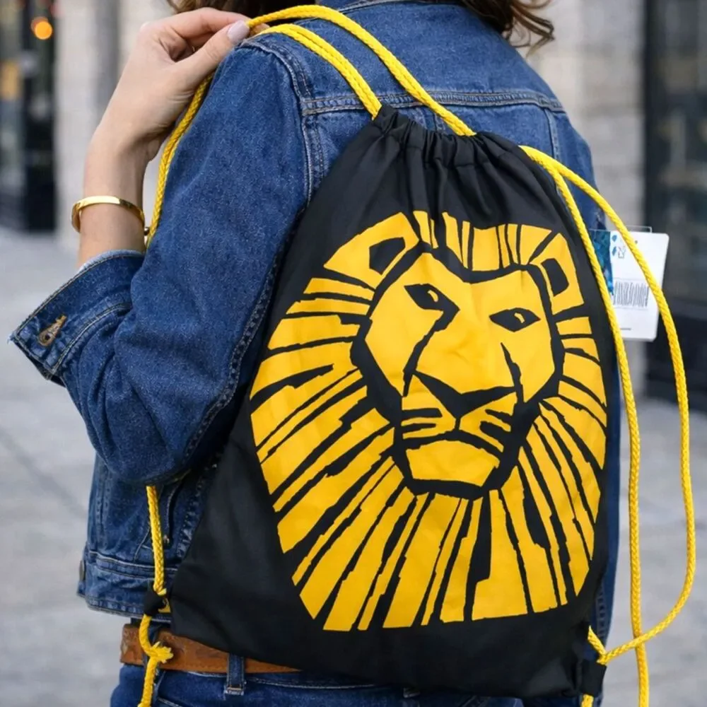 Disney Lion King Broadway Drawstring Bag Black Yellow Logo NWT